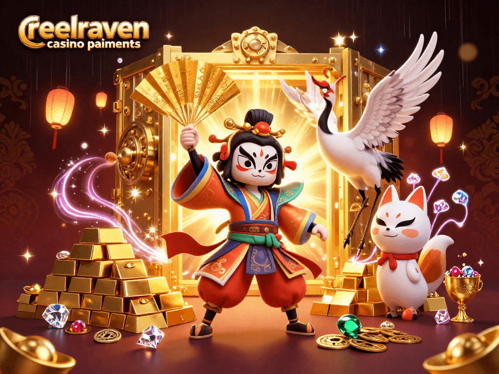 Les paiements rapides et variés du casino ReelRaven sont mis en avant par des personnages captivants.