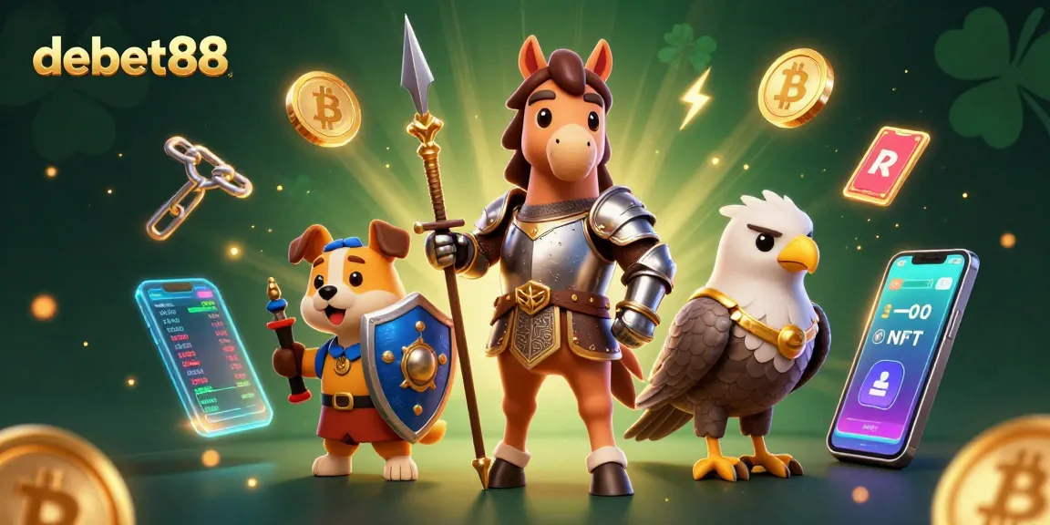 Engage with high-stakes gaming at debet88 featuring medieval knights, vibrant crypto elements, and an immersive casino atmosphere.