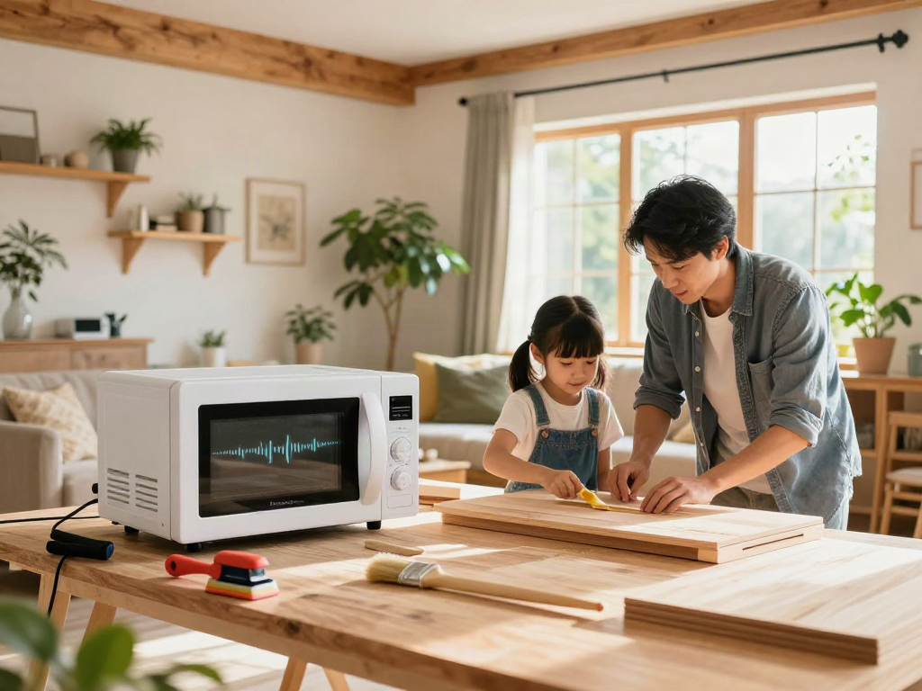 Traitement du bois avec Shashel® en famille, ambiance chaleureuse de rénovation.